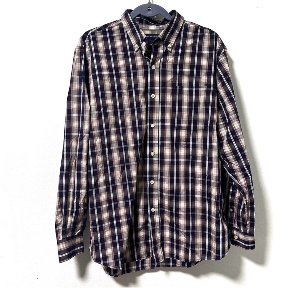 Saddlebred Wrinkle Free Stretch Plaid Button Down Shirt Blue Men’s Size Large